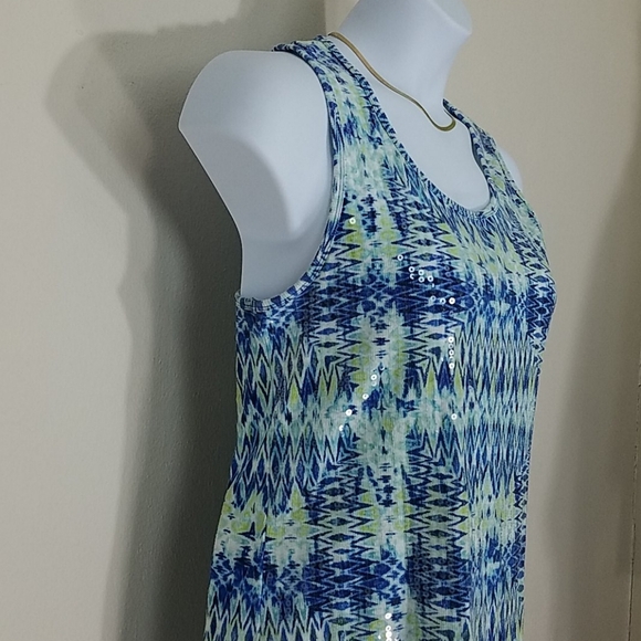 Chico’s Zenergy Tank Top XL 3/16 Sparkly Sequin Blue Green White Print Workout - Picture 7 of 8